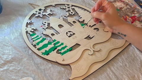 Cozy Christmas Snow Globe Wood Painting Timelapse | Winter Barn Scene DIY Craft