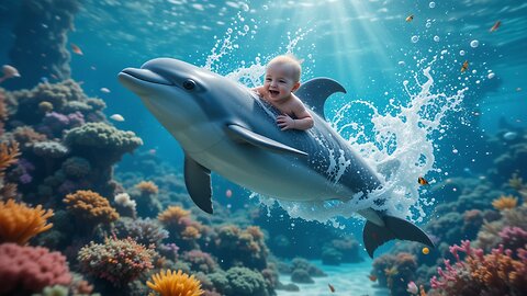 Incredible! Baby's Joyful Dolphin Ride in the Ocean! 😍🌟