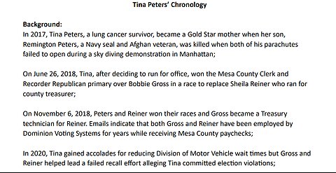 'Light In The Darkness'- Favorito reads the Tina Peters Chronology