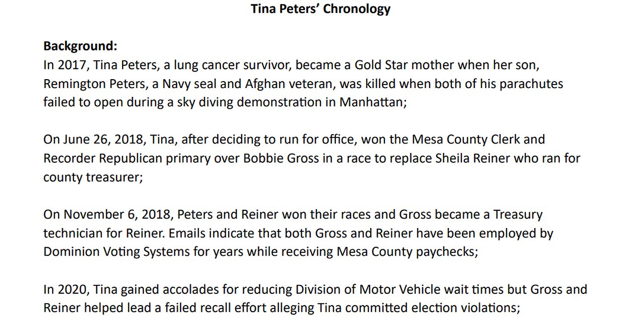 'Light In The Darkness'- Favorito reads the Tina Peters Chronology