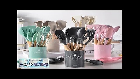 12Pcs Silicone Cooking Utensils Set Wooden Handle Kitchen Cooking Tool Non-stick Cookware Review