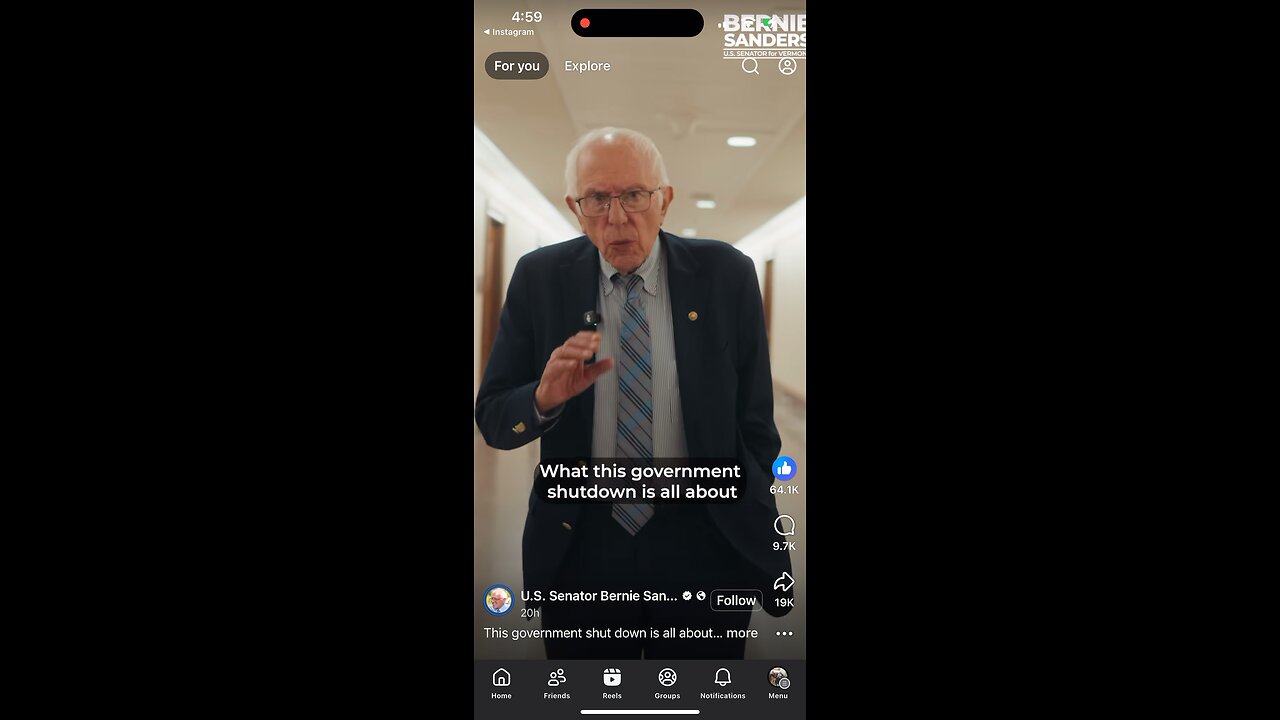 Fb Bernie Sanders on Health Care vs Government Shutdown