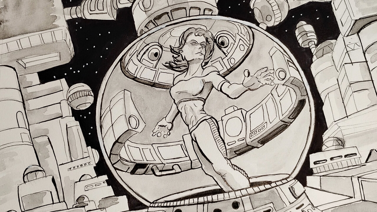 In the Control Bubble, Drawing Sci-Fi scene. Pencil Pen and ink. Thanks for stopping by to watch!