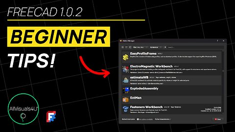 ⏱ TIMELAPSE 🔧 FreeCAD Beginner Tutorial - FreeCAD Addon Manager - How To Install FreeCAD Workbenches