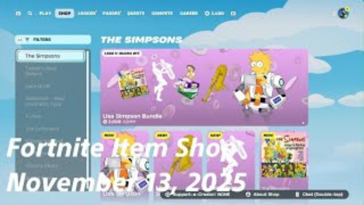 Fortnite Item Shop|November 13, 2025(*New* Lisa Simpson Bundle & Emotes)