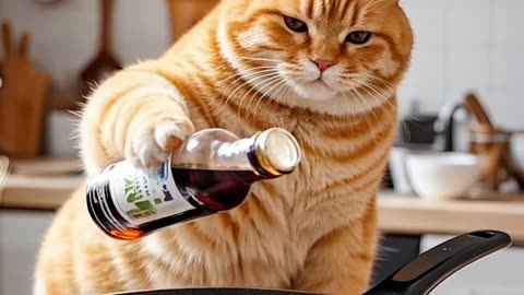 Cat cooking food 🥰🥰🥰