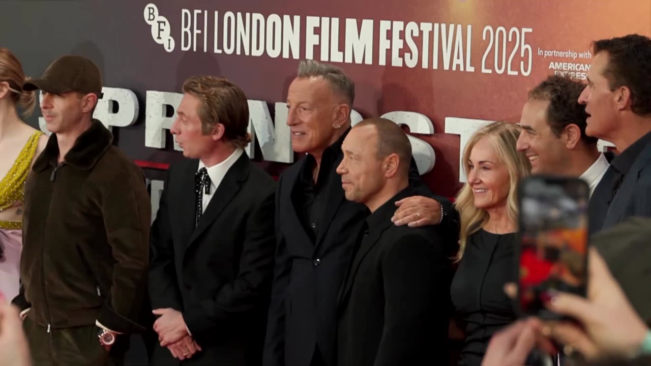 Bruce Springsteen joins the cast of his biopic at London premiere