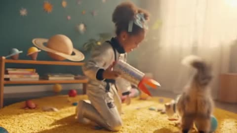 A cat playing with a child