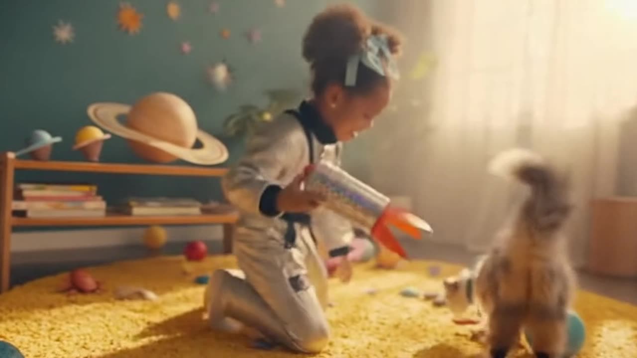 A cat playing with a child