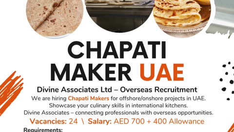 Chapati Maker Opportunity in UAE – Build Your Global Culinary Career with Divine Associates Ltd