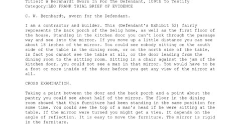 C W BERNHARDT, Sworn In For The Defendant, 109th To Testify