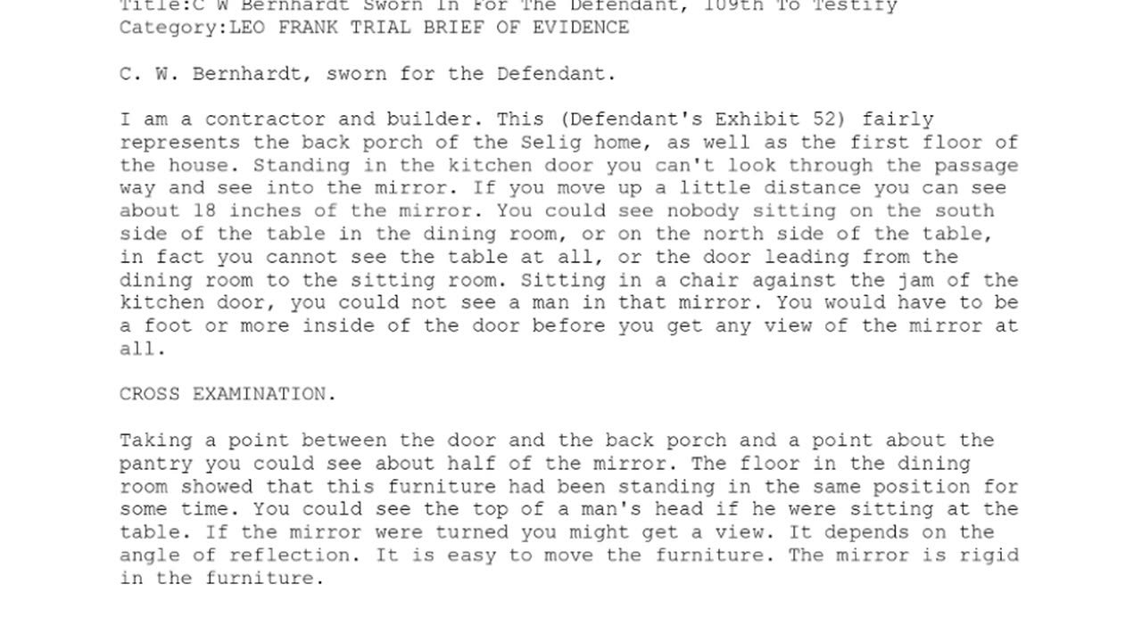 C W BERNHARDT, Sworn In For The Defendant, 109th To Testify