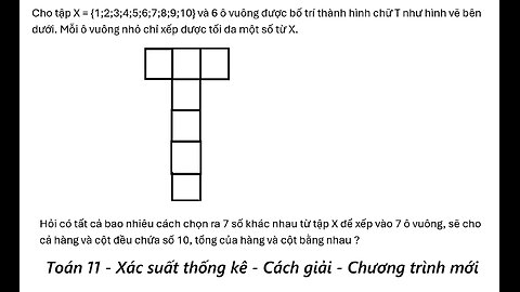 Toán 11: Cho tập X = {1;2;3;4;5;6;7;8;9;10} và 6 ô vuông được bố trí thành hình chữ T như hình vẽ