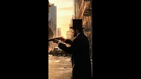 Abraham Lincoln protects the city from a big gorilla