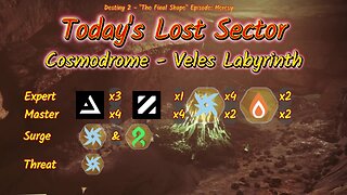 Destiny 2: 2-24-25 Veles Labyrinth is the Lost Sector. Arc/Strand Surge.