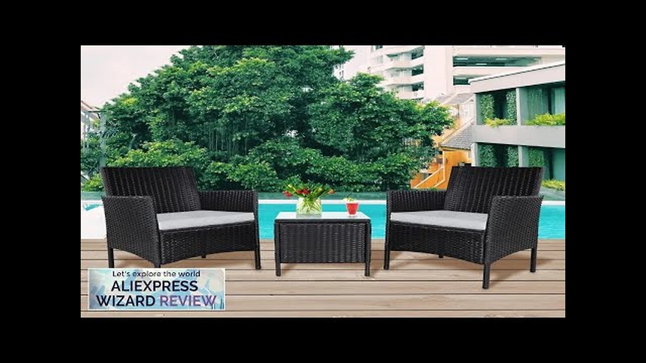 3 Piece Outdoor Black Wicker Chair Small Patio Furniture Front Porch Review