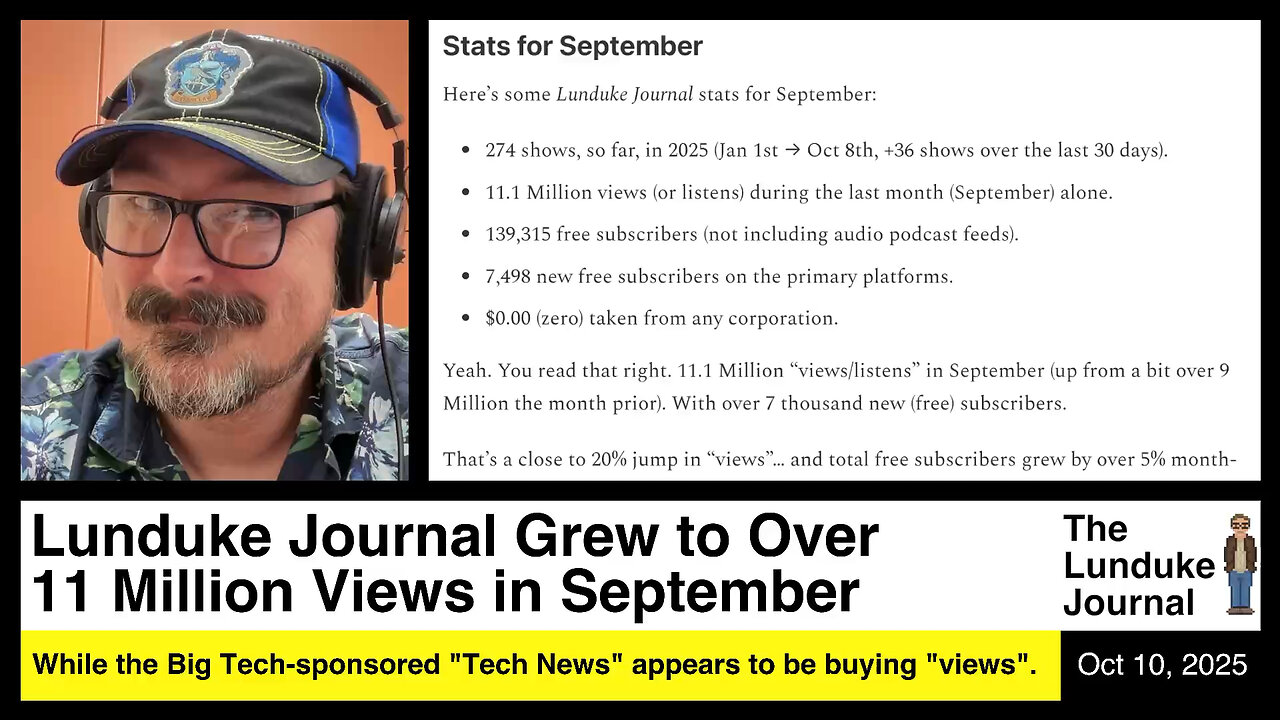 Lunduke Journal Grew to Over 11 Million Views in September