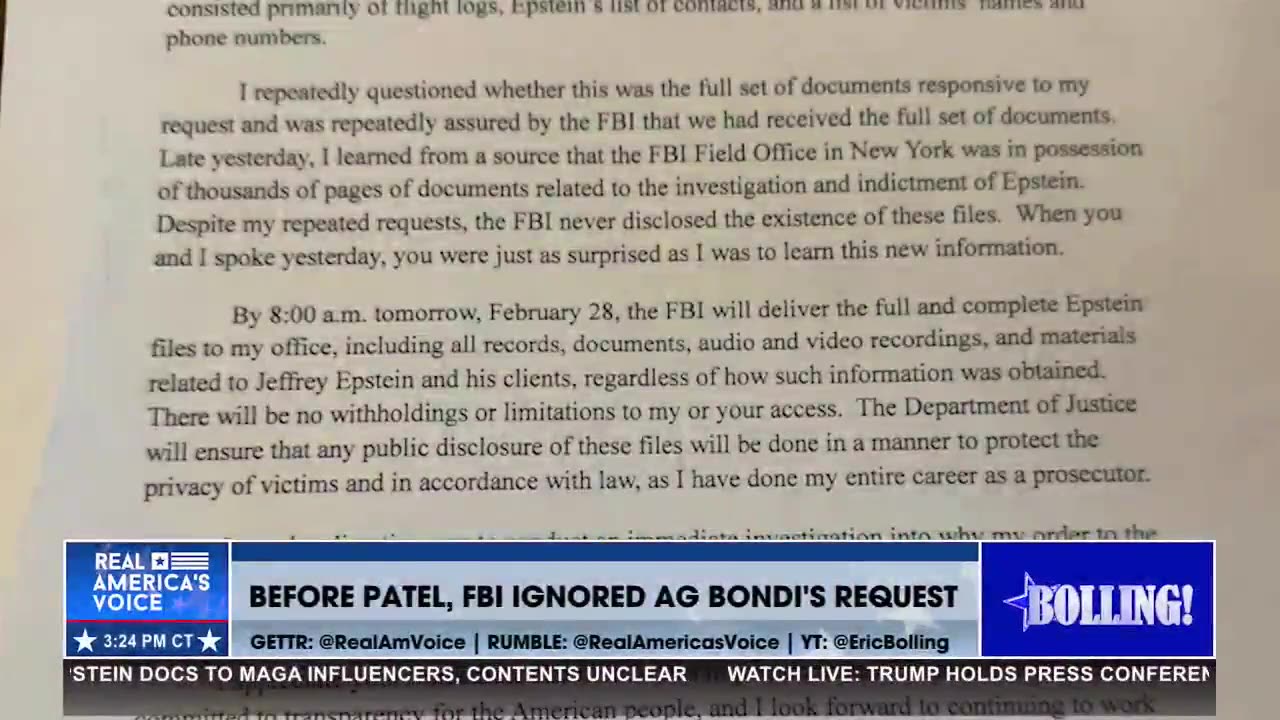 BONDI’S LETTER TO KASH PATEL CONCERNING EPSTEIN FILES