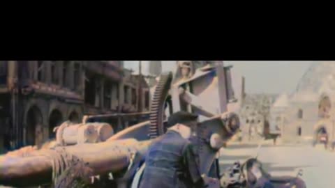 German children play with flak gunin Nuremberg ruins 1945 #Colourized footage 🇩🇪 👧 🎥