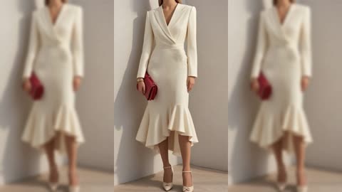 Ruffled Hem Long Sleeve Midi Blazer Dress