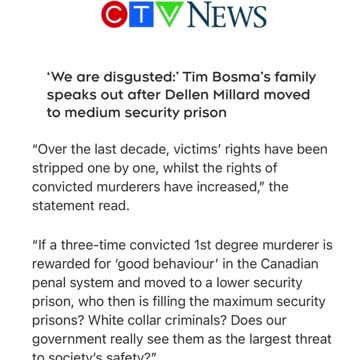 Tim Bosma's family speaks out after Dellen Millard moved to medium security prison