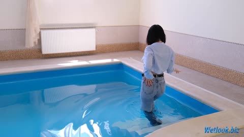 Wetlook girl in jeans and jacket