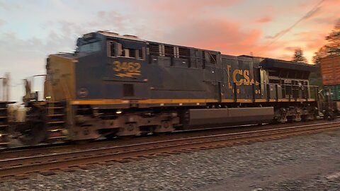 CSX Trains 5348 and 3462 with the sunset backdrop