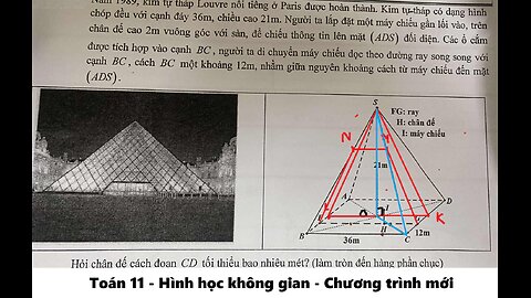 Toán 11: Năm 1989, kim tự tháp Louvre nổi tiếng ở Paris được hoàn thành. Kim tự tháp có dạng