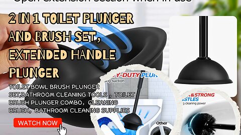 2 in 1 Toilet Plunger and Brush Set，Extended Handle Plunger，