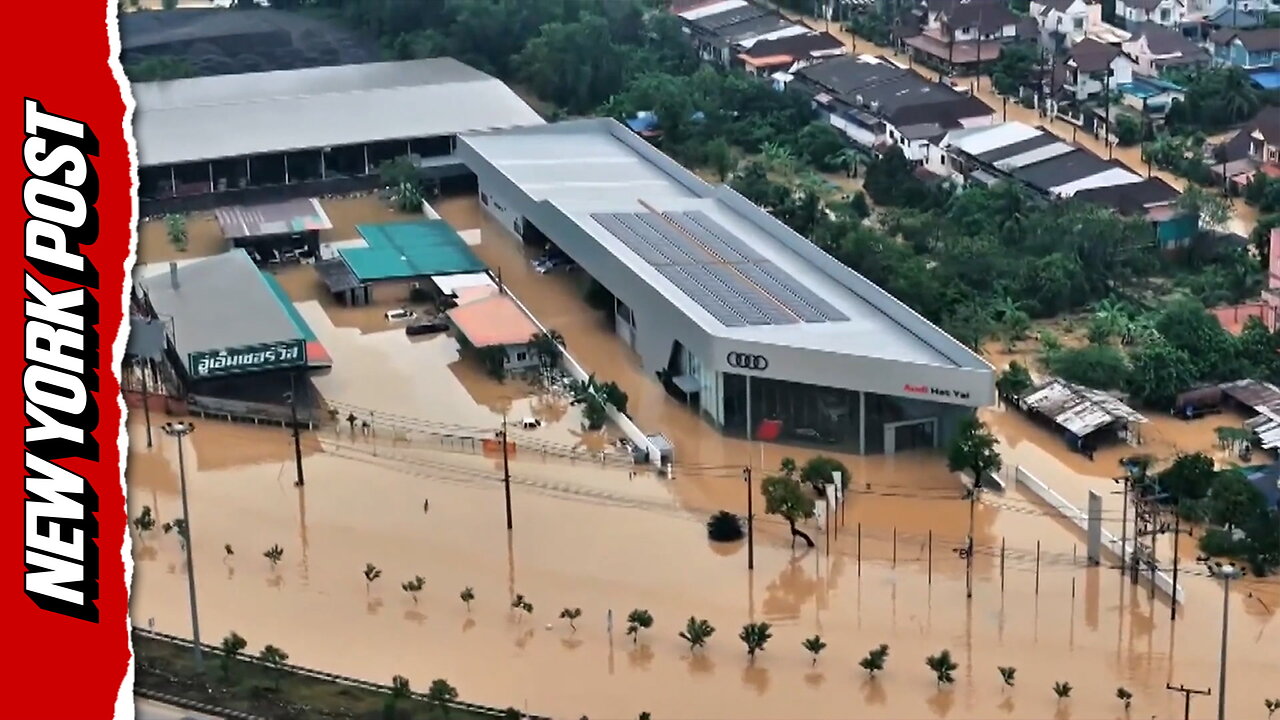 Buildings submerged by flooding in Thailand after being battered by severe rain