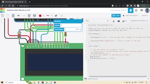 'Hello World' on an LCD Display using Arduino on Tinkercad - LCD Display Arduino Beginner