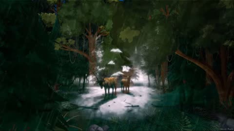 Deep sleep rain sound and Two Deer are attacked by the rainfall in a Forest