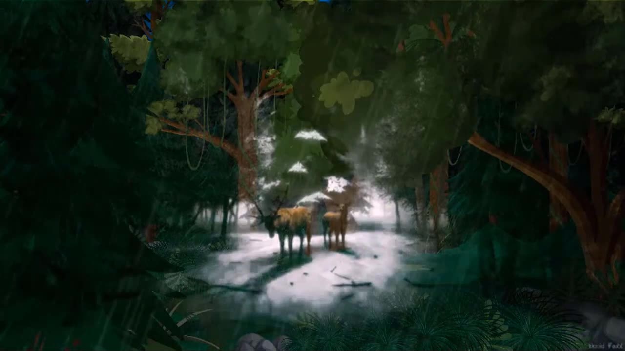 Deep sleep rain sound and Two Deer are attacked by the rainfall in a Forest