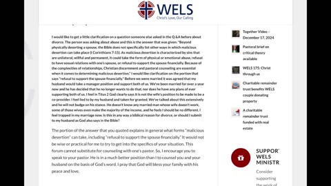 Website Read | Ryan Borgwardt Update and Impending Separation | WELS Stance on Divorce