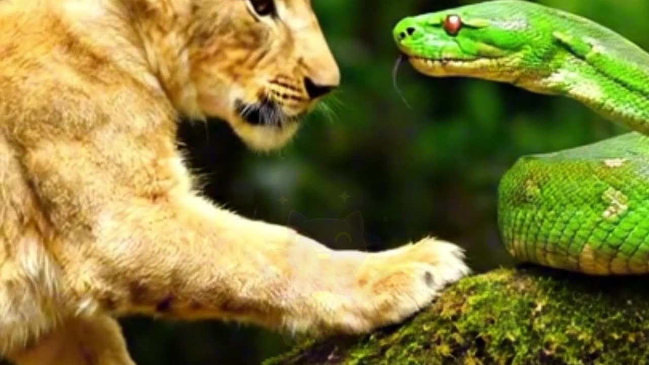 Lion Cub's First Encounter With a Snake