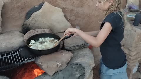 Fried Potatoes off Grid Style on stone stove