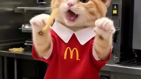 Kitten Working at McDonalds