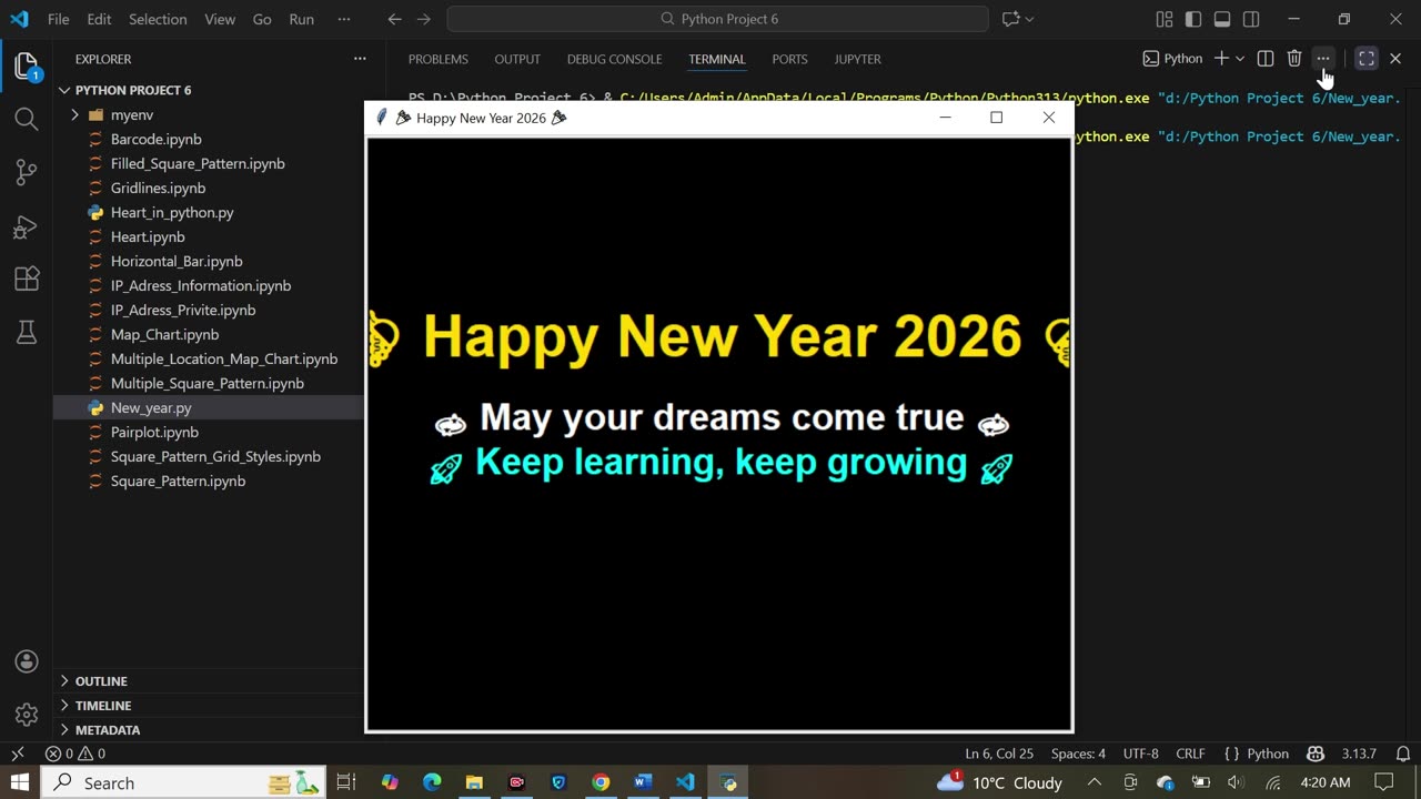 Happy New Year 2026 Animation in Python Turtle | Fireworks & Text Animation 🎆