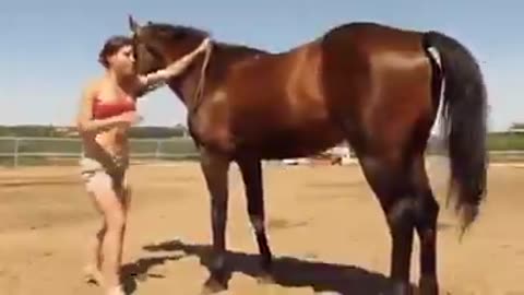Horse helps girl who is struggling to get on 🏇🥹