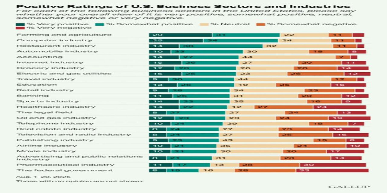 Gallup Federal Govt Least Favorably Viewed Sector