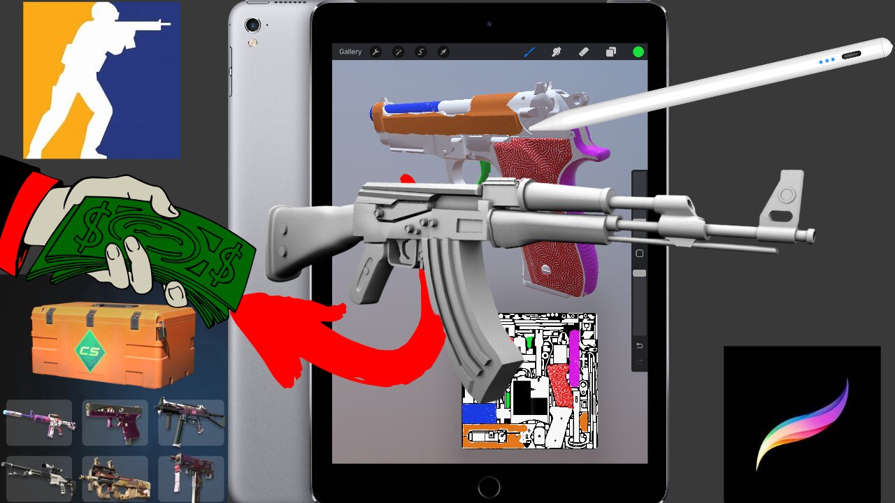 Learn CS2 Skin Making with Me Live Procreate AK-47 CSGO Skins