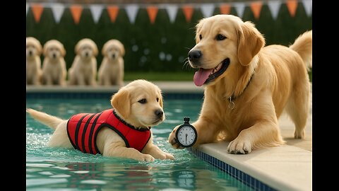 Puppy Trains Tirelessly to Win the Swim Race and Make His Mama Proud with a Medal🏊‍♀️🐶🥇❤️ #ai #puppy