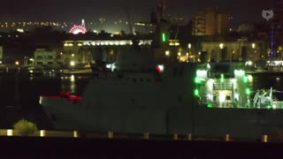 Spanish naval warship departs port to escort Greta's Freedom Flotilla en route to Gaza.