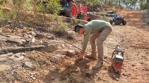 Rock Removal To Widen A Steep Driveway | Husqvarna K970