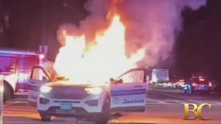 Boston police cruiser torched during “large-scale vehicle takeover”