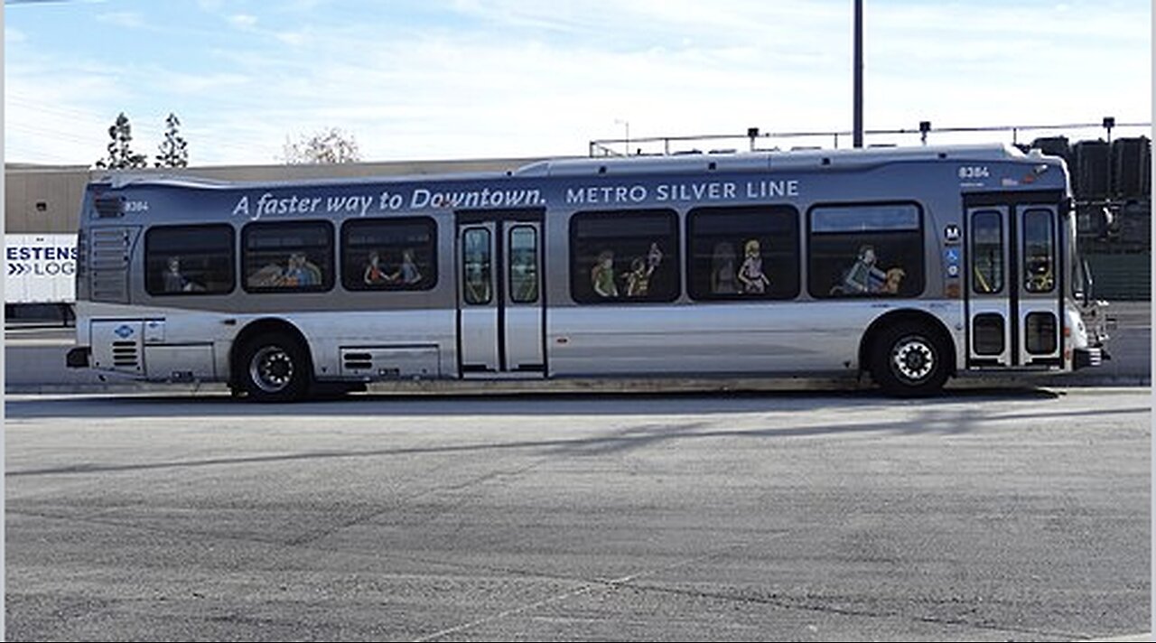 Curbside profile of LACMTA Metro 45C #8384 in J (Silver) Line service (2013) Grok AI