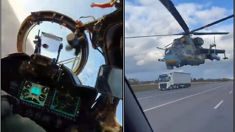 Footage of Ukrainian Mi-24 helicopters striking Russian positions