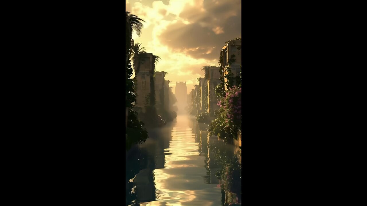 THE GOLDEN LIGHT OF DAWN CASTS A MYSTICAL GLOW ON THE ANCIENT RUINS THAT LINE THE VAST, SERENE CANAL