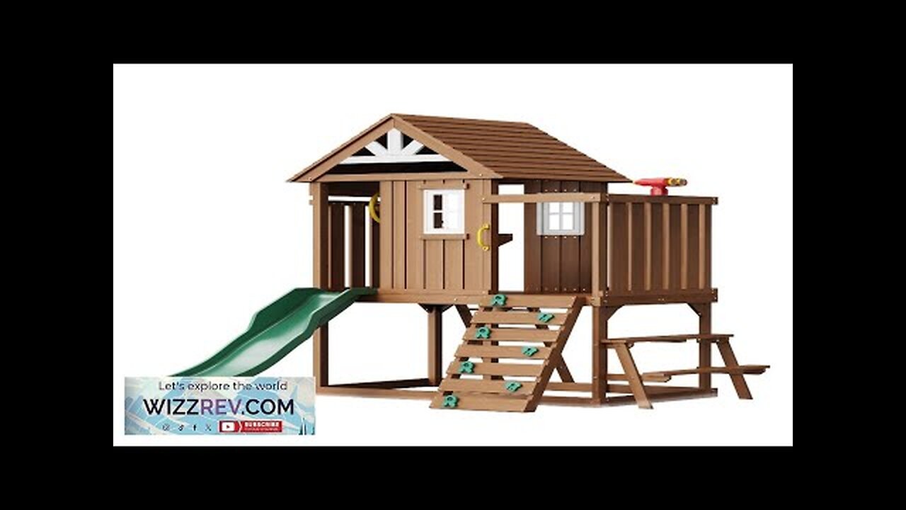 VEVOR Outdoor Wooden Playhouse Kids Garden Game Cottage with Slide Ladder Window Review