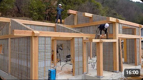 Process of Making Beautiful Korean-Style House. Skilled Korean Carpenter